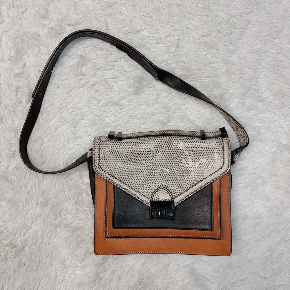 Loeffler Randall Tri-Color Leather Satchel in White, Black & Brown